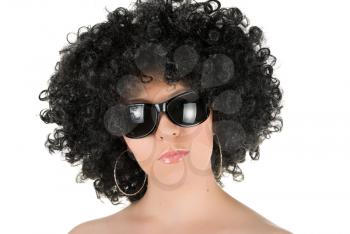 Royalty Free Photo of a Woman Wearing a Wig and Sunglasses 