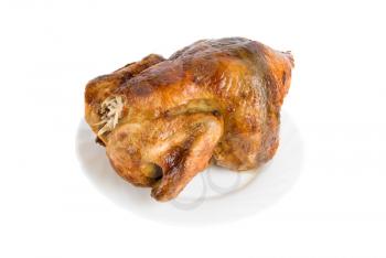 Tasty Crispy Roast Chicken on white plate