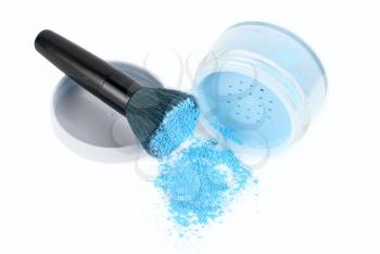 Royalty Free Photo of a Makeup Brush and Blue Powder