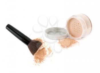 Cosmetic powder and black brush isolated