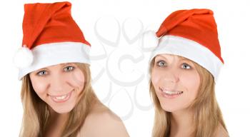 Royalty Free Photo of Two Women Wearing Santa Hats