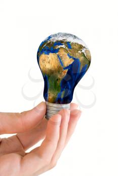 Royalty Free Photo of Someone Holding an Earth Light Bulb