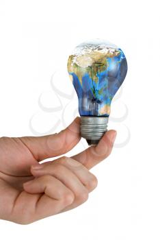 Royalty Free Photo of Someone Holding an Earth Light Bulb