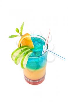 Alcoholic cocktails with lime, orange and mint decorated  isolated on white background
