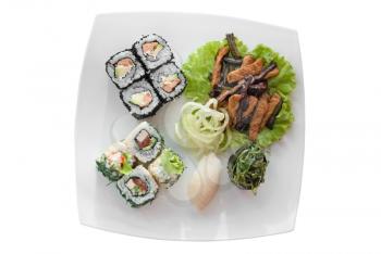 Sushi plate isolated on white background