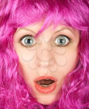 Royalty Free Photo of a Woman With a Pink Wig