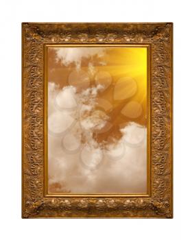 Royalty Free Photo of a Golden Frame Filled With Clouds

