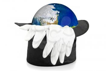 Royalty Free Photo of a Globe in a Top Hat With Gloves