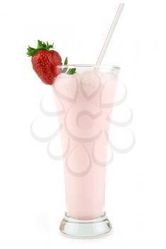 fresh strawberry milkshake isolated on white