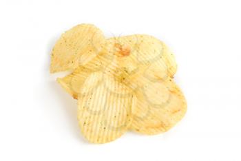 Potato chips close up isolated on a white background
