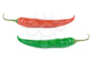 red and green hot chili pepper isolated on white
