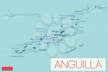 Anguilla detailed editable map with regions cities and towns, roads and railways, geographic sites. Vector EPS-10 file