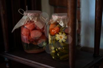 Pickled vegetables in the jars