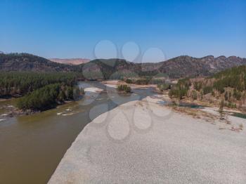 Aerial view of Katun river, in Altai mountains,