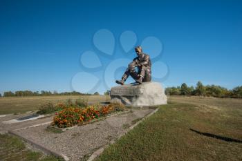SROSTKI VILLAGE. ALTAISKIY KRAI. WESTERN SIBERIA. RUSSIA - SEPTEMBER 14, 2018 : Monument of Vasily Shukshin in Srostki village. Altaiskiy Krai. Western Siberia. Russia