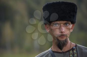 CHARISHSKOE. ALTAISKIY KRAI. WESTERN SIBERIA. RUSSIA - SEPTEMBER 15, 2016: Portrait of descendant of the Cossacks in the Altai, at the festival on September 15, 2016 in Altayskiy krai, Siberia, Russia.