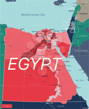 Egypt country detailed editable map with regions cities and towns, roads and railways, geographic sites. Vector EPS-10 file