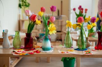 Concept of spring holiday, womens day or mothers day in montessori school for the learning of children
