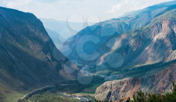 Valley of the river of Chulyshman. Altai mountains, Russia, beautiful summer day
