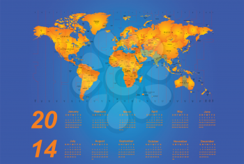 Royalty Free Clipart Image of a Time Zone Map for 2014