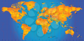 Royalty Free Clipart Image of a Map of the World With Time Zones