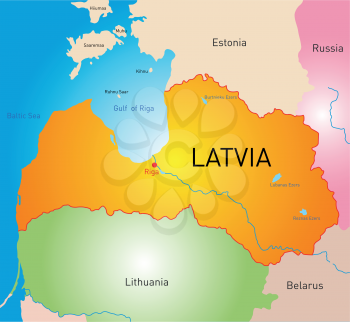 vector detailed color map of Latvia country