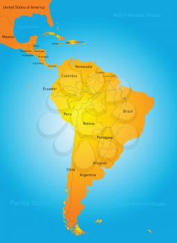 Vector color map of South America countries