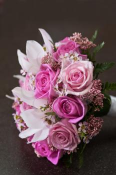 close up of beautiful wedding roses bouquet