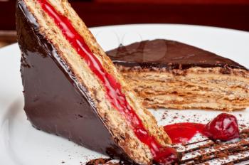 Esterhazy chocolate dessert pie with cherry jam decorated