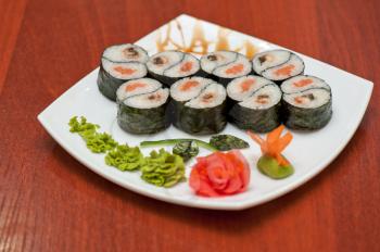Roll with smoked eel and salmon fish 