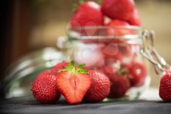 Fresh ripe strawberry in a glass