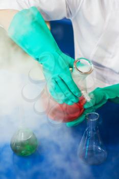 Experiments in a chemistry lab, closeup photo
