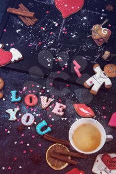Math, gingerbreads , formula of love. Gingerbreads for Valentines Day or wedding theme.
