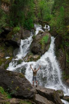 Waterfall in Altai Mountains territory, West Siberia, Russia