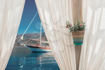 View of the beautiful summer sea and yacht