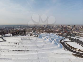 Aerial shot of main view to Barnaul city, Siberia, Russia