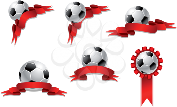 Royalty Free Clipart Image of Soccer Balls With Ribbons