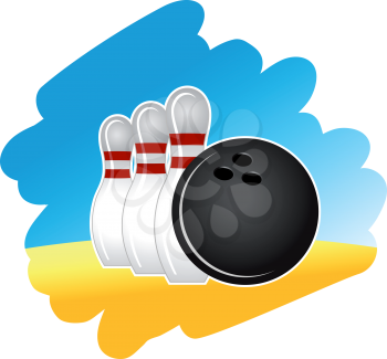 Royalty Free Clipart Image of a Bowling Ball and pins
