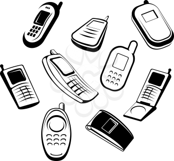 Royalty Free Clipart Image of a Set of Mobile Phones