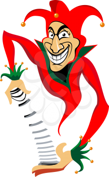 Royalty Free Clipart Image of a Joker With a Deck of Cards