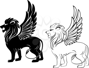 Royalty Free Clipart Image of Lions With Wings