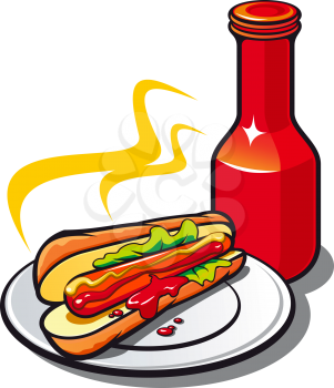 Royalty Free Clipart Image of a Hotdog With Ketchup