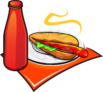 Royalty Free Clipart Image of a Hotdog With Ketchup