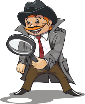 Detective with magnifying glass for cartoon design