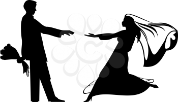 Royalty Free Clipart Image of a Bride and Groom Silhouette