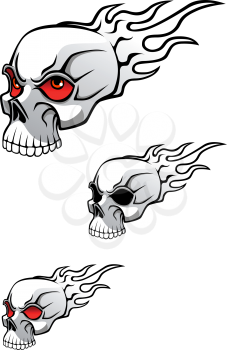 Danger evil skull with flames as a tattoo isolated on white