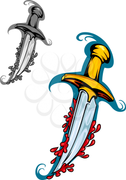 Sword with blood in cartoon style for tattoo design