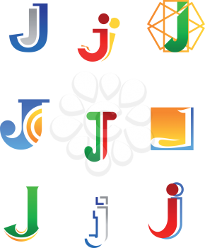 Set of alphabet symbols and elements of letter J