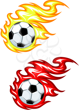 Football balls in yellow and red fire flames