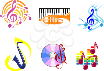 Set of musical symbols, emblems and icons